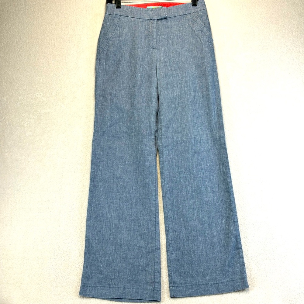 BODEN Linen Cotton Blend High Rise Wide Pants Blue Size 4 Regular